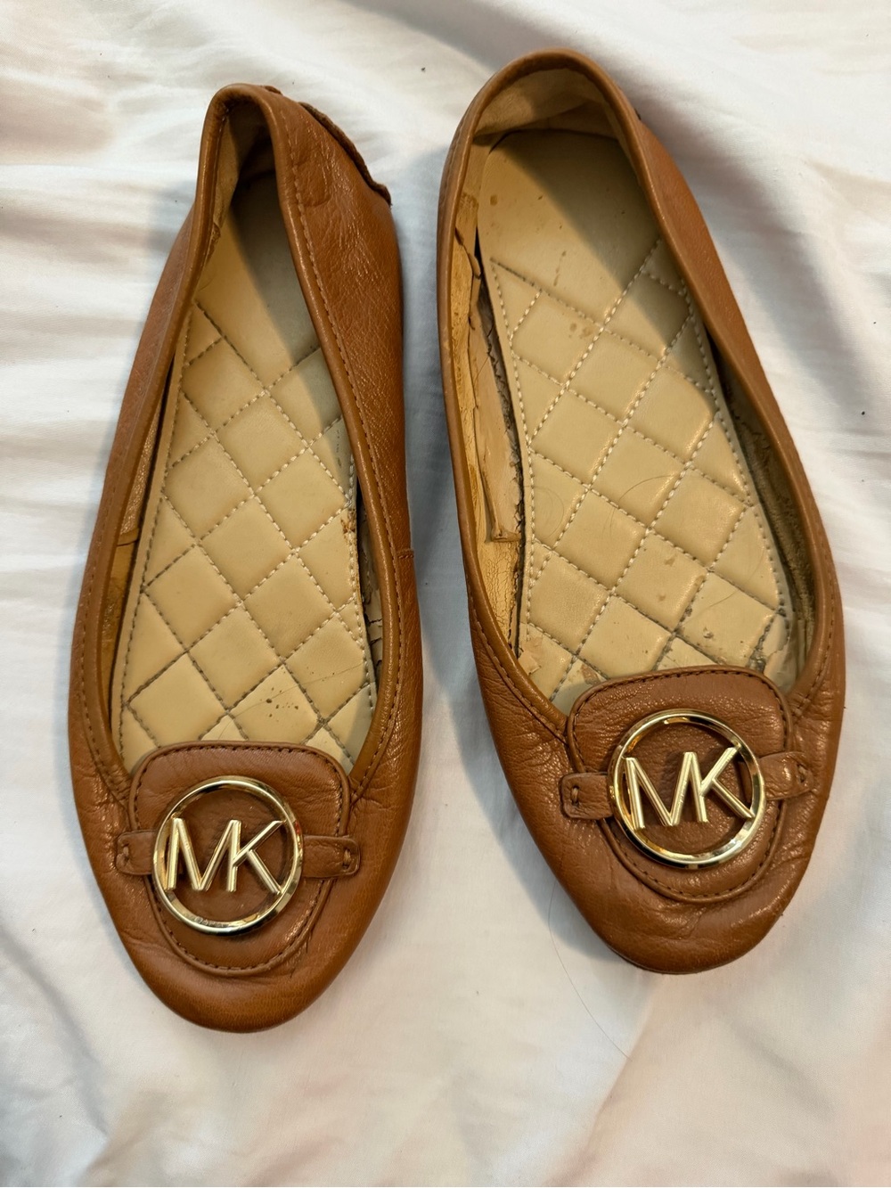 Michael Kors Tan Brown Leather MK Logo Ballet Flats